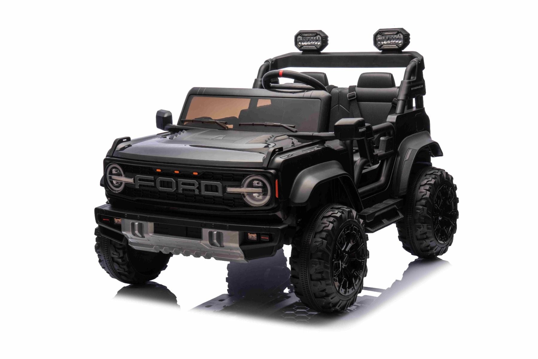 Voiture électrique pour enfants Ford Bronco XL avec propulsion arrière, sous licence (deux places), noir, batterie au lithium, suspension haute, deux sièges, essieu arrière suspendu, télécomma, 2.4 GHz Remote Control, MP3 Player with USB Input, LED Lights