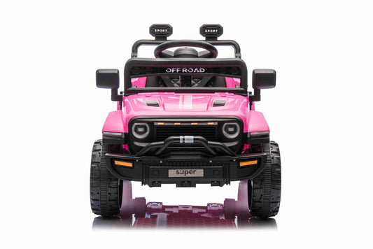 Voiture électrique pour enfants OFFROAD NEW avec traction arrière, rose, batterie lithium, châssis haut, siège large, suspension arrière, télécommande 2,4 GHz,lumières LED