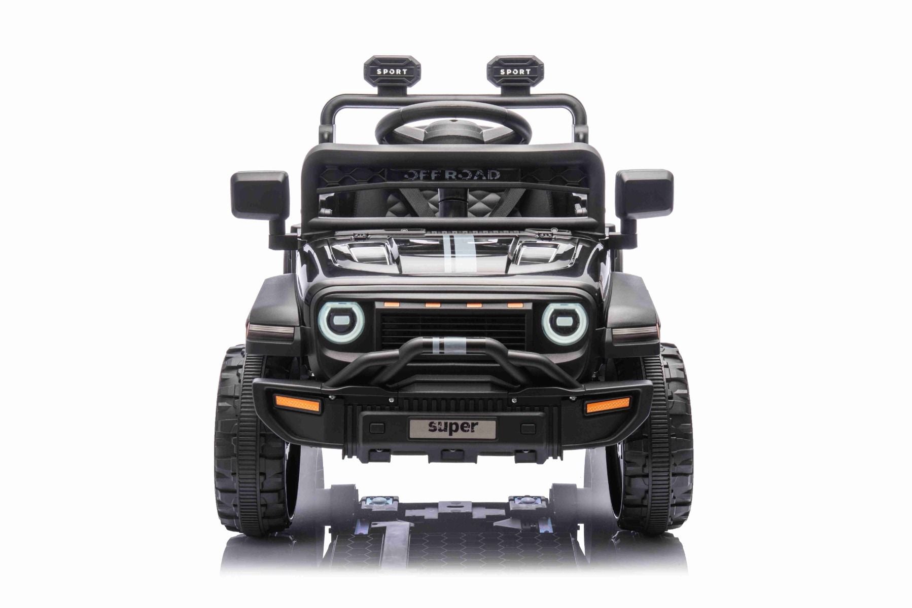 Voiture électrique pour enfants OFFROAD NEW avec traction arrière, noir, batterie lithium, châssis haut, siège large, suspension arrière, télécommande 2,4 GHz, lumières LED