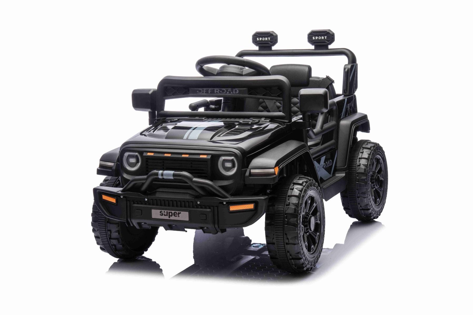 Voiture électrique pour enfants OFFROAD NEW avec traction arrière, noir, batterie lithium, châssis haut, siège large, suspension arrière, télécommande 2,4 GHz, lumières LED