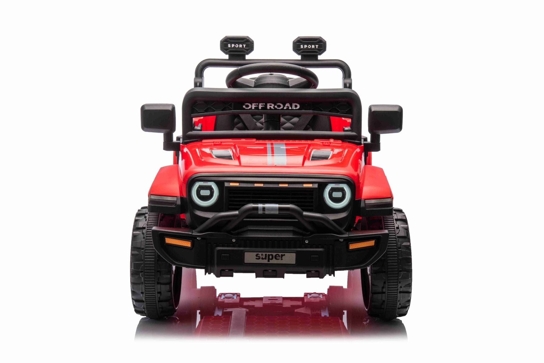 Voiture électrique pour enfants OFFROAD NEW avec traction arrière, rouge, batterie lithium, châssis haut, siège large, suspension arrière, télécommande 2,4 GHz, lumières LED