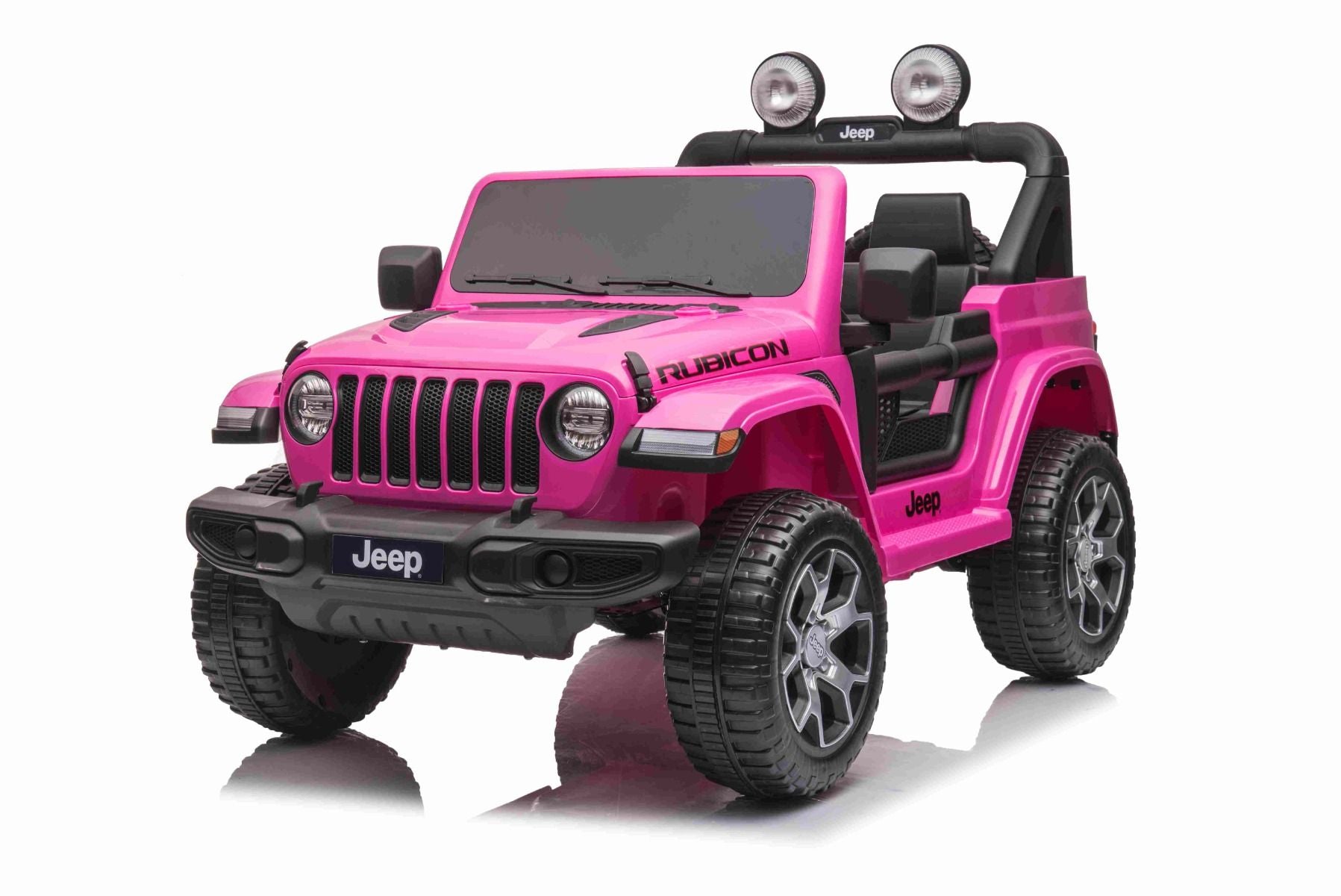 4x4 Voiture électrique pour enfants 12V JEEP Wrangler, Rose, Siège double en similicuir, Radio avec entrée Bluetooth et USB, Transmission 4x4, Batterie au lithium, Roues EVA, Essieux de suspension, Télécommande 2,4 GHz, Licence