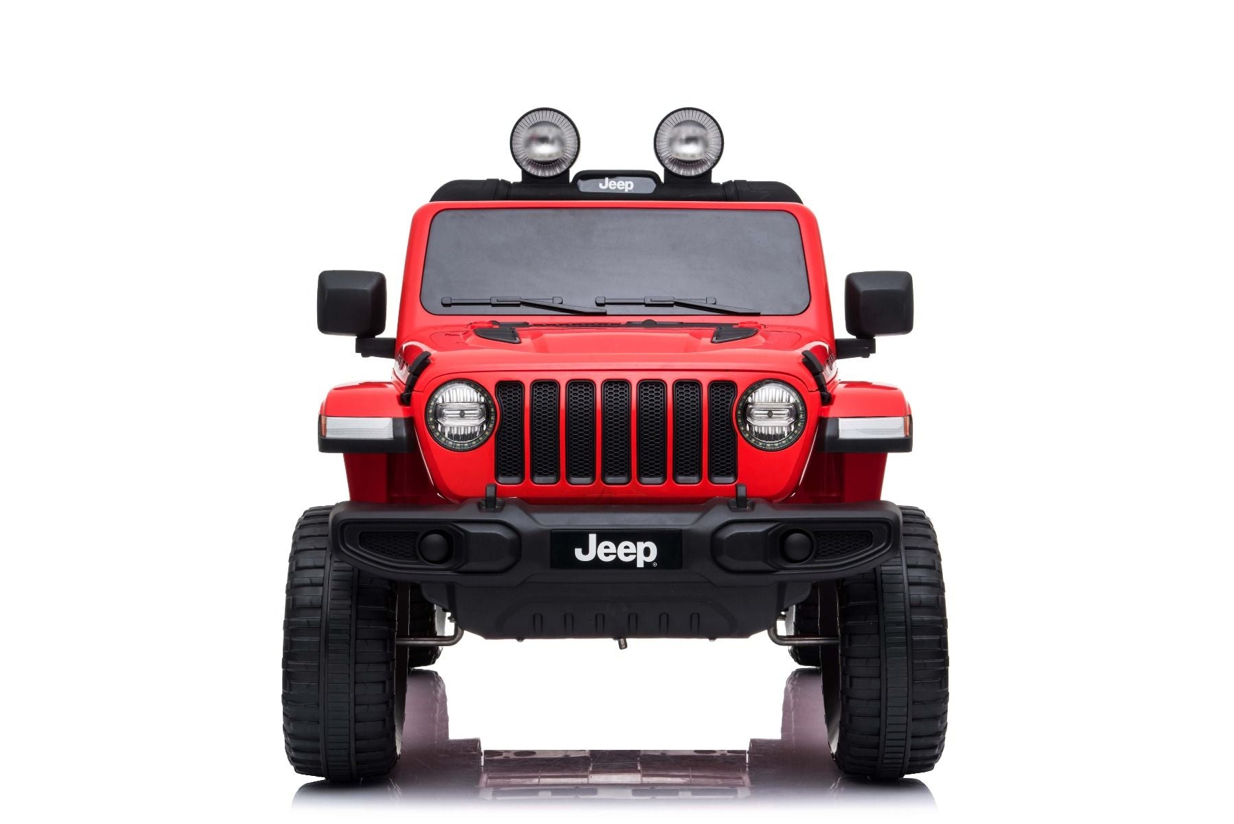 4x4 Voiture electrique enfant 12V JEEP Wrangler, rouge, Siège double en similicuir, Radio avec entrée Bluetooth et USB, Transmission 4x4, Batterie 12V10Ah, Roues EVA, Essieux de suspension, Télécommande 2,4 GHz, Licence