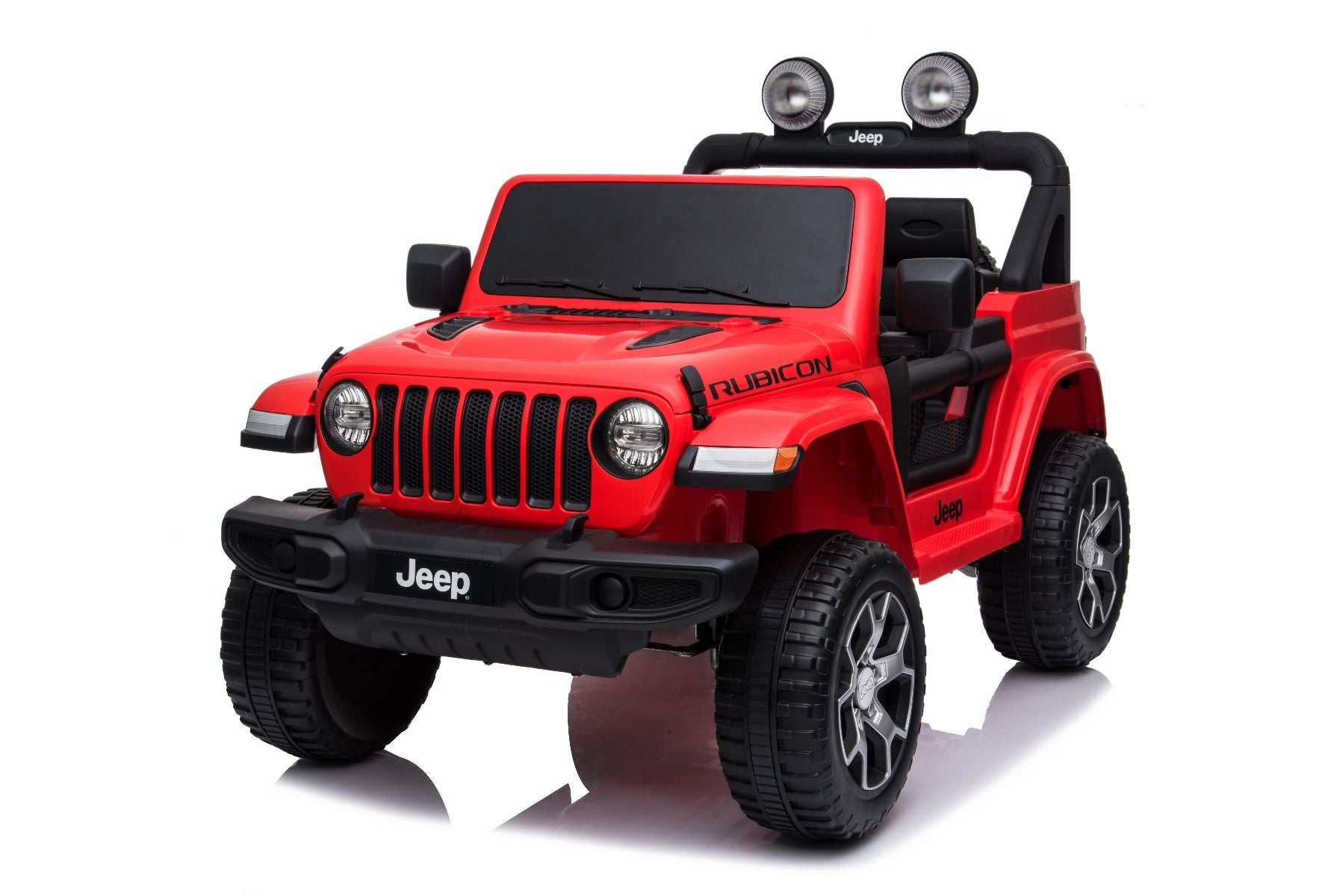 4x4 Voiture electrique enfant 12V JEEP Wrangler, rouge, Siège double en similicuir, Radio avec entrée Bluetooth et USB, Transmission 4x4, Batterie 12V10Ah, Roues EVA, Essieux de suspension, Télécommande 2,4 GHz, Licence