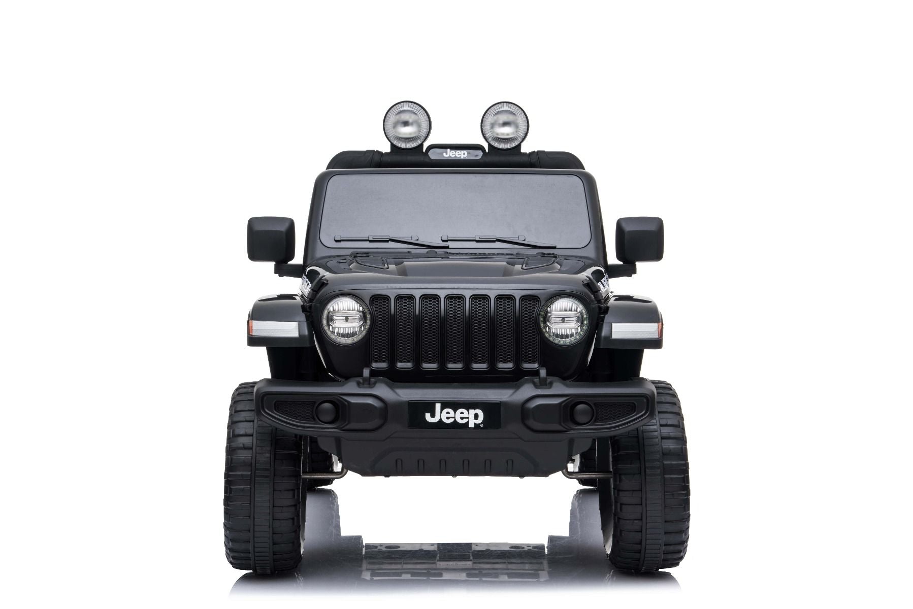 4x4 Voiture electrique enfant 12V JEEP Wrangler, noir, Siège double en similicuir, Radio avec entrée Bluetooth et USB, Transmission 4x4, Batterie 12V10Ah, Roues EVA, Suspension de l'essieu arrière, Télécommande 2,4 GHz, Licence