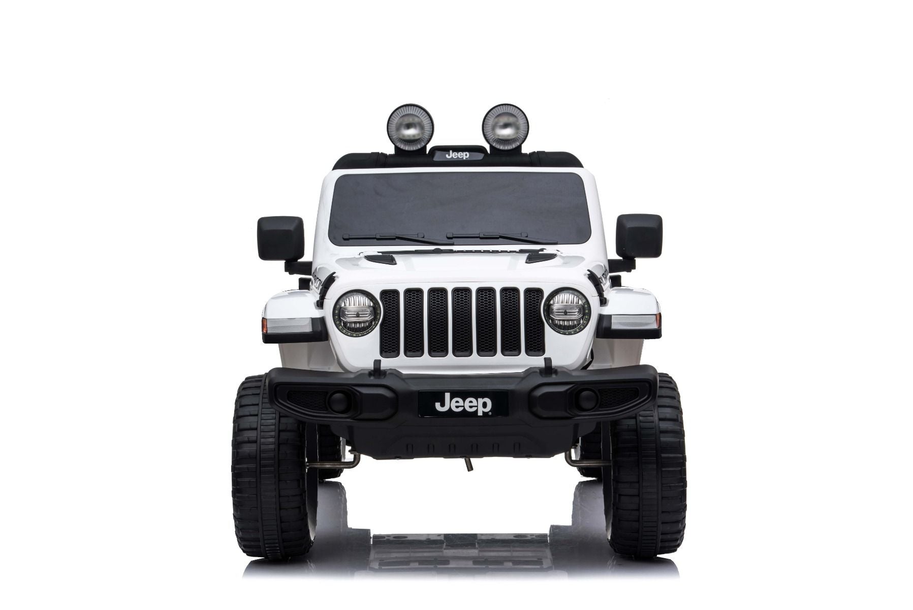 4x4 Voiture électrique pour enfants 12V JEEP Wrangler, Blanc, Siège double en similicuir, Radio avec entrée Bluetooth et USB, Transmission 4x4, Batterie au lithium, Roues EVA, Essieux de suspension, Télécommande 2,4 GHz, Licence