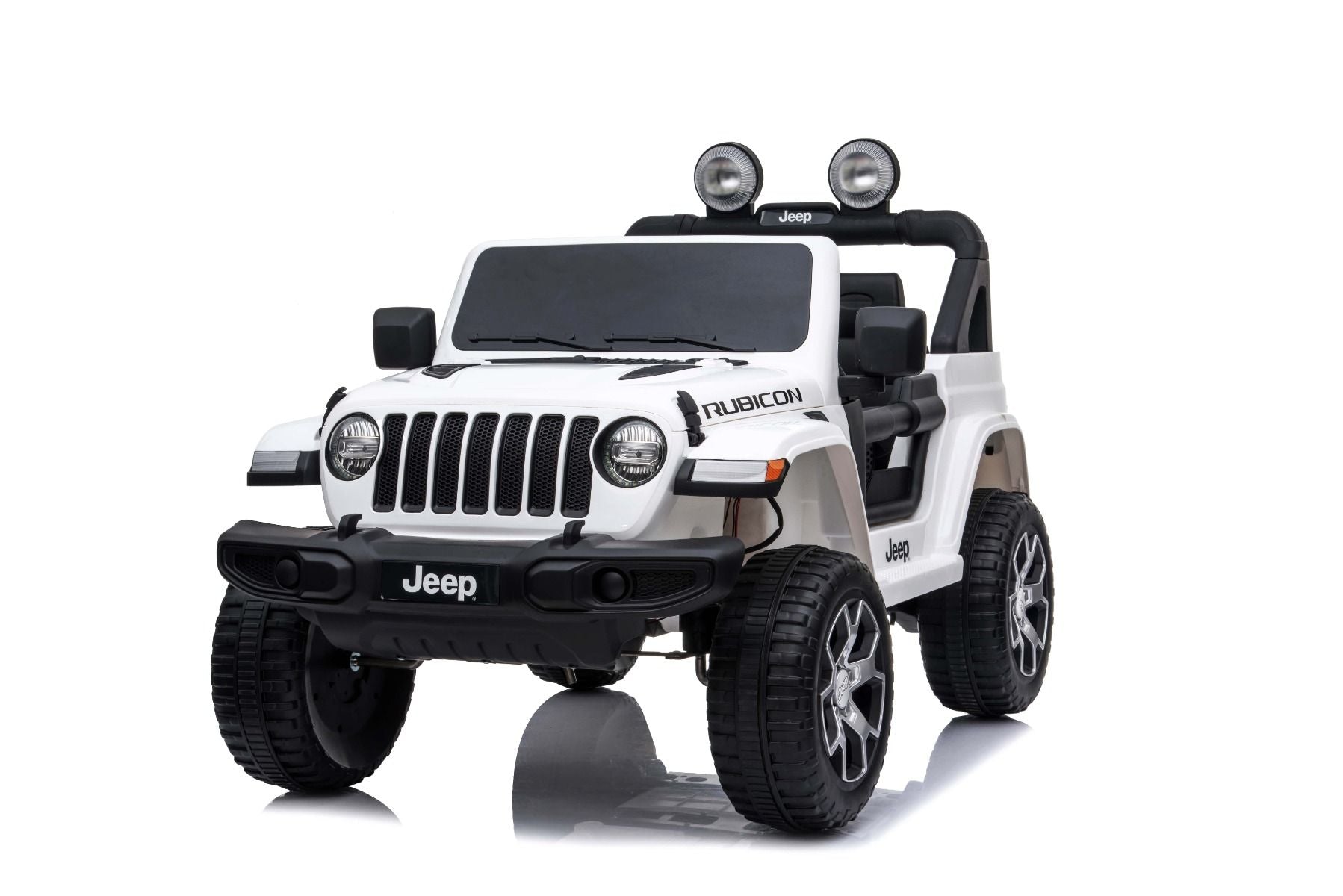 4x4 Voiture électrique pour enfants 12V JEEP Wrangler, Blanc, Siège double en similicuir, Radio avec entrée Bluetooth et USB, Transmission 4x4, Batterie au lithium, Roues EVA, Essieux de suspension, Télécommande 2,4 GHz, Licence