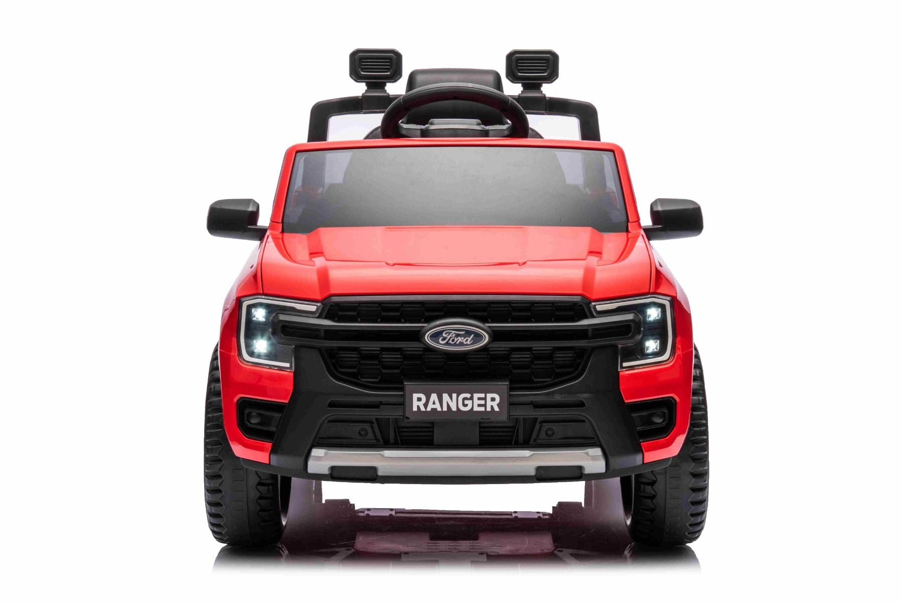 Voiture électrique FORD Ranger 12V, rouge, Siège en cuir, Télécommande 2,4 GHz, Entrée Bluetooth / USB, Suspension, Batterie 12V, Roues en plastique, Moteurs 2 X 30W, Licence ORIGINALE