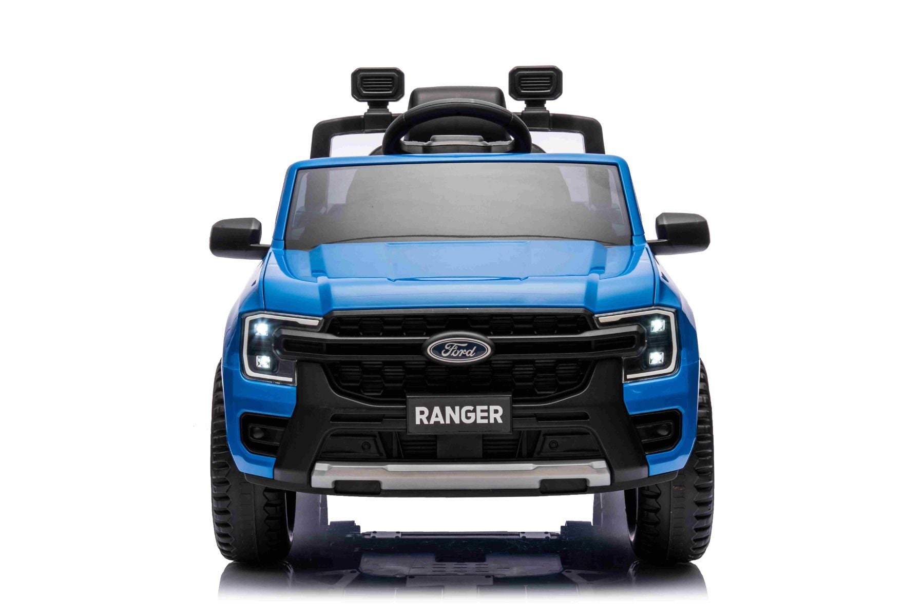 Voiture électrique FORD Ranger 12V, bleue, Siège en cuir, Télécommande 2,4 GHz, Entrée Bluetooth / USB, Suspension, Batterie 12V, Roues en plastique, Moteurs 2 X 30W, Licence ORIGINALE