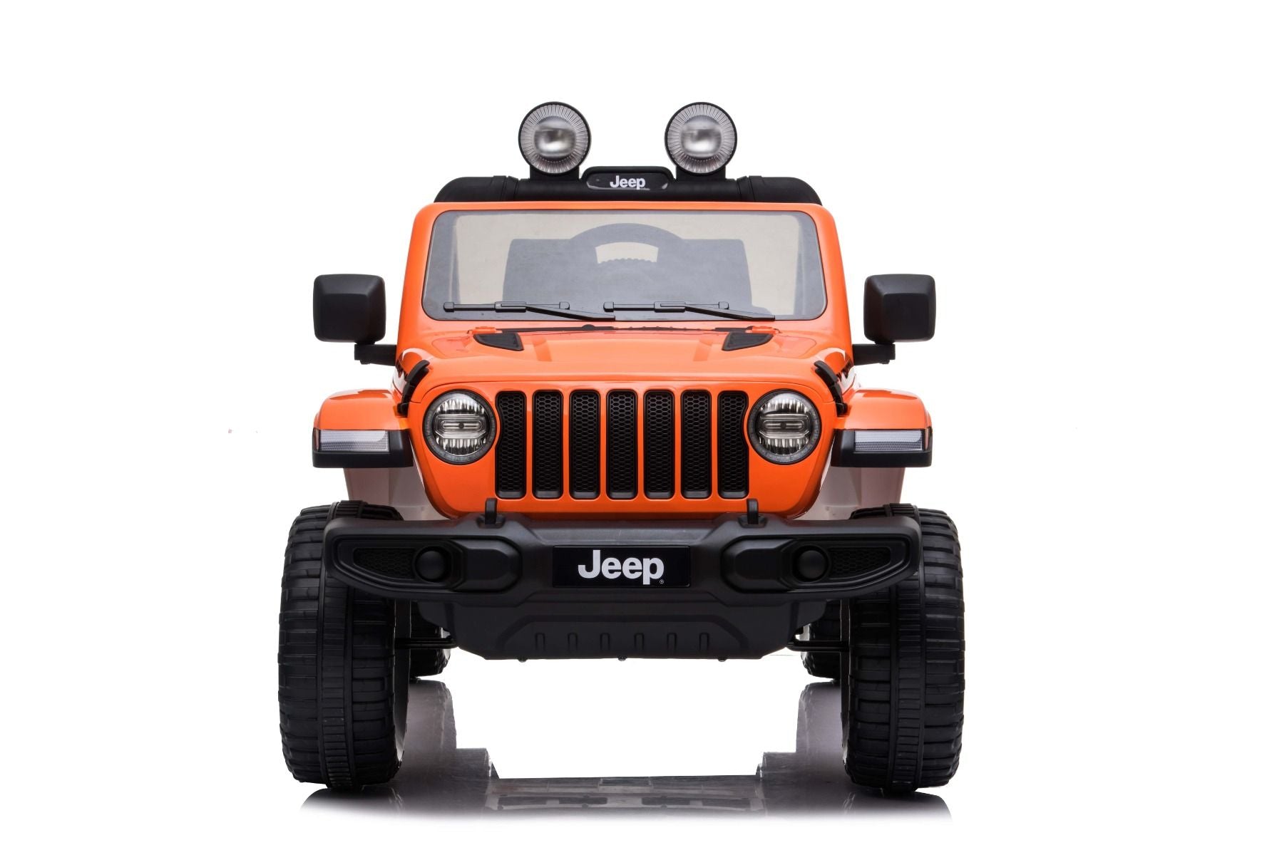 4x4 Voiture électrique pour enfants 12V JEEP Wrangler, Orange, Siège double en similicuir, Radio avec entrée Bluetooth et USB, Transmission 4x4, Batterie au lithium, Roues EVA, Essieux de suspension, Télécommande 2,4 GHz, Licence