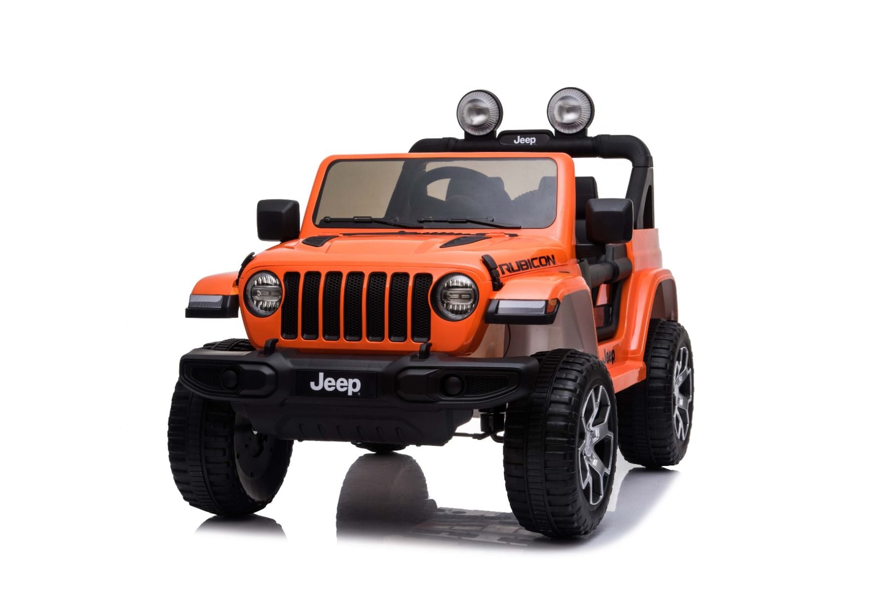 4x4 Voiture électrique pour enfants 12V JEEP Wrangler, Orange, Siège double en similicuir, Radio avec entrée Bluetooth et USB, Transmission 4x4, Batterie au lithium, Roues EVA, Essieux de suspension, Télécommande 2,4 GHz, Licence