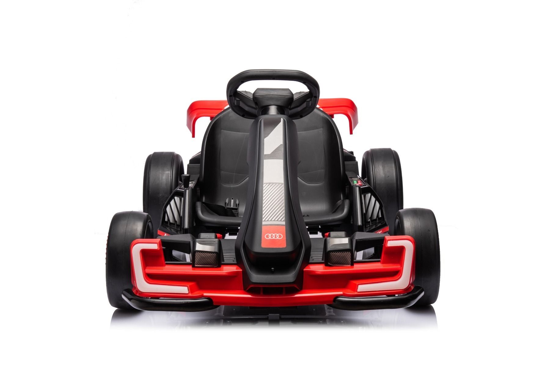Kart Drift sous licence AUDI 24V, rouge, lumières LED, moteur 2 x 150W, mode Drift avec une vitesse de 12 Km/h, batterie 24V, construction en acier solide, siège réglable, lecteur MP3