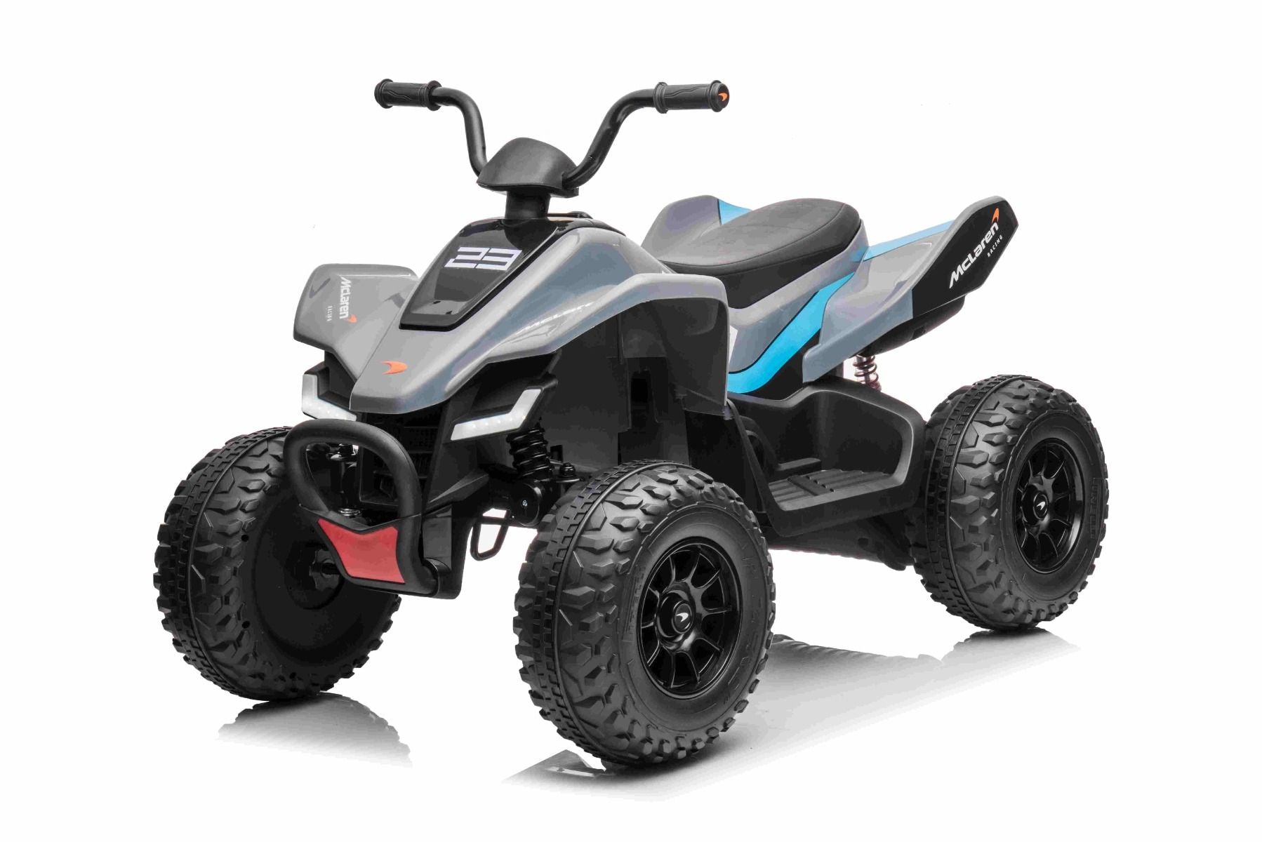 4x4 Quad électrique enfants 12V sous licence McLaren Racing MCL, grise, Roues EVA souples, TÉLÉCOMMANDE, Siège en similicuir, Suspension arrière, Moteur 4 x 35W, Lumières LED, Batterie 12V10Ah