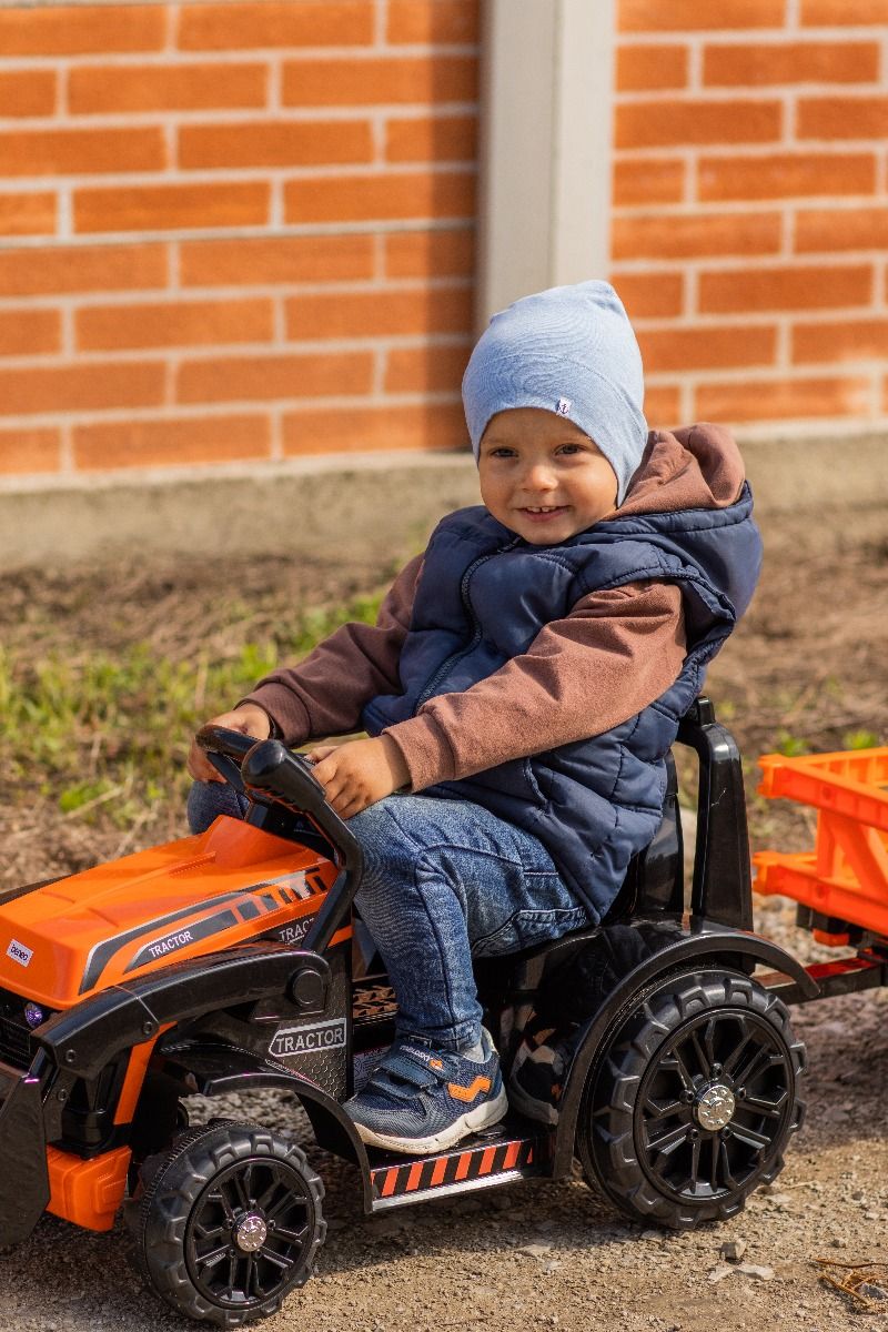 Tracteur électrique enfants avec poche et remorque 6V FARMER, orange, moteur 20W
