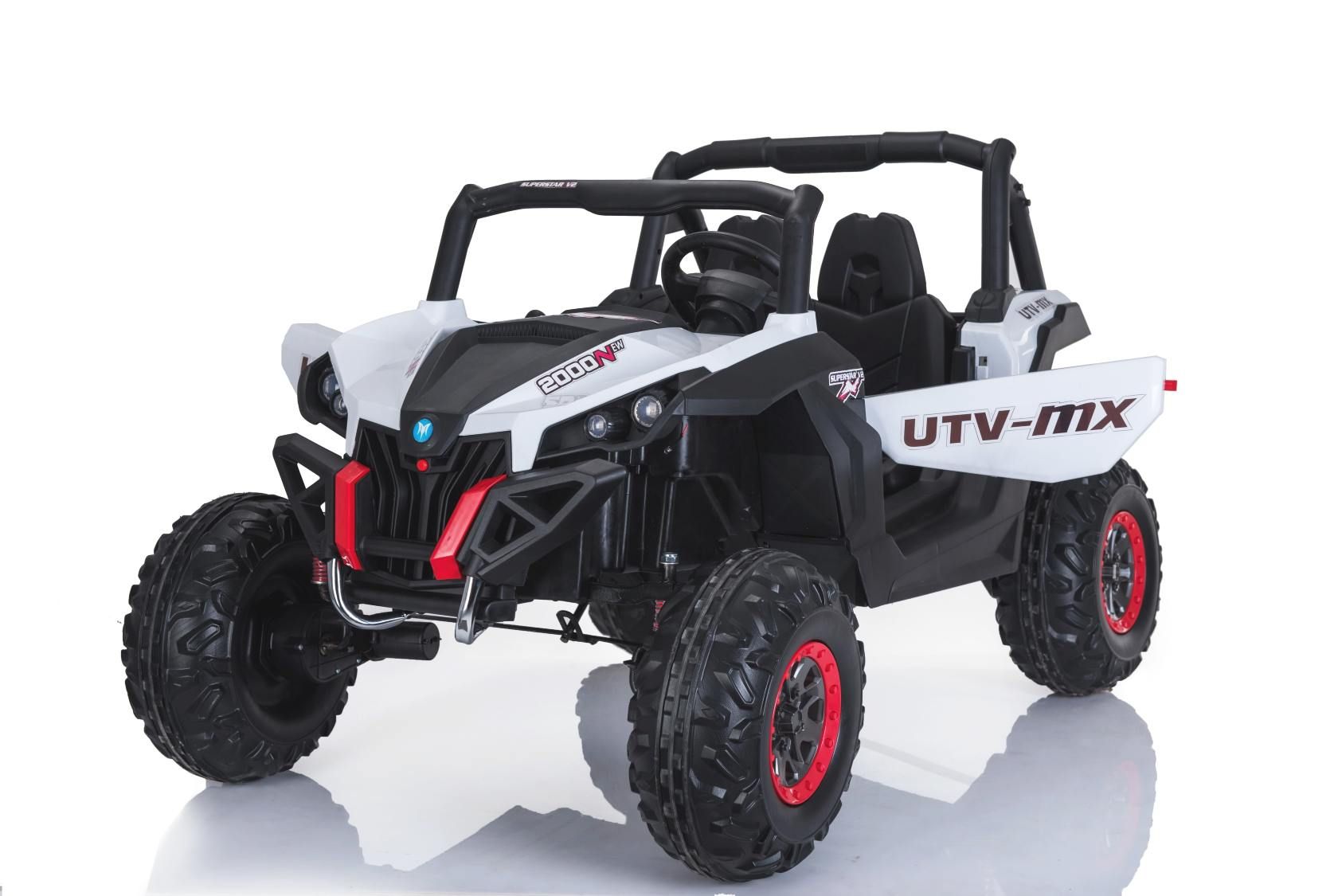 Voiture electrique enfànt 2 places 2x12V, NEUF RSX buggy electrique 4x4, blanc - 2.4Ghz, 4 X MOTEUR, télécommande, deux places, clé de contact, roues en EVA souple, USB, carte SD