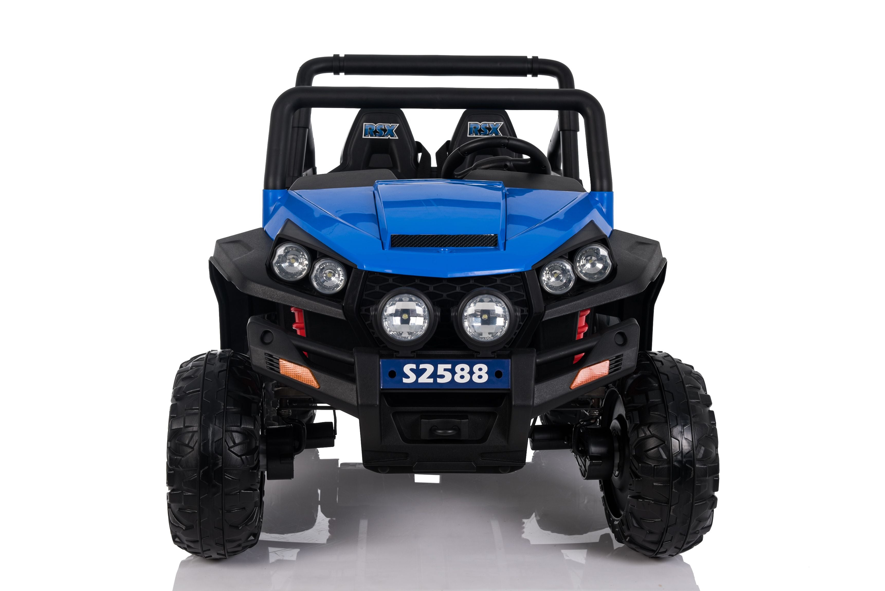 Buggy electrique enfànt 2 places 12V RSX BLEU 4 X MOTEUR, 4x4 Voiture electrique enfants 12V avec télécommande 2.4Ghz, clé de contact, roues en EVA souple, USB, carte SD