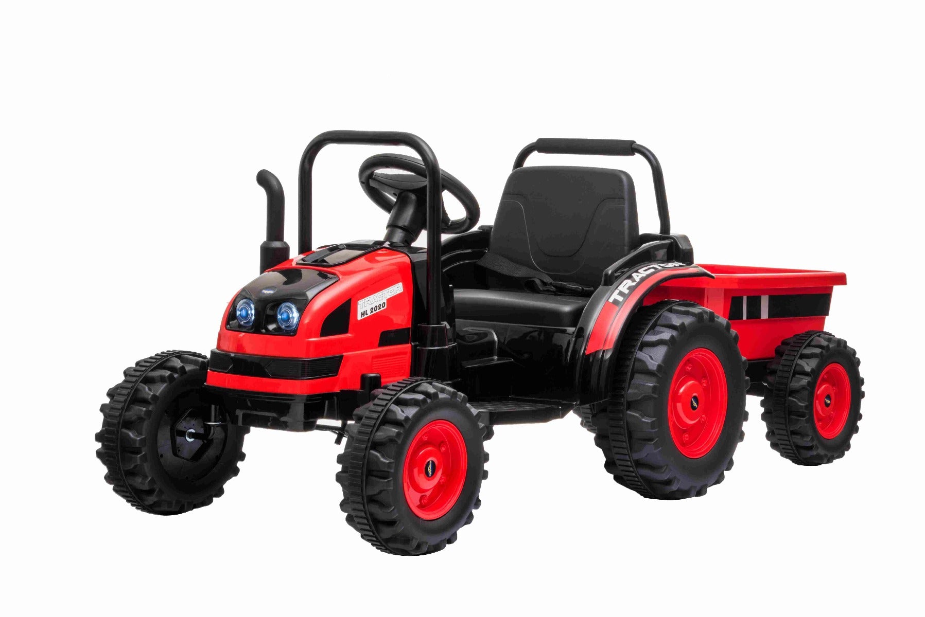 Tracteur électrique 12V POWER avec remorque, rouge, télécommande 2,4 GHz