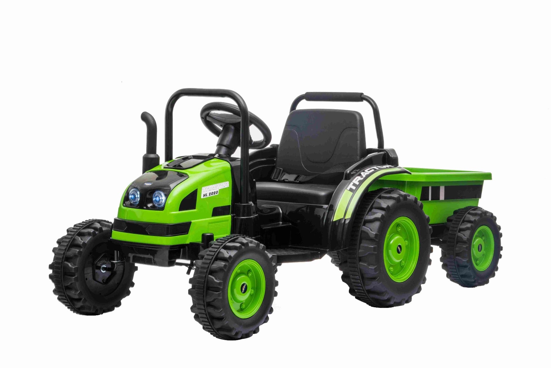 Tracteur électrique 12V POWER avec remorque, vert, télécommande 2,4 GHz