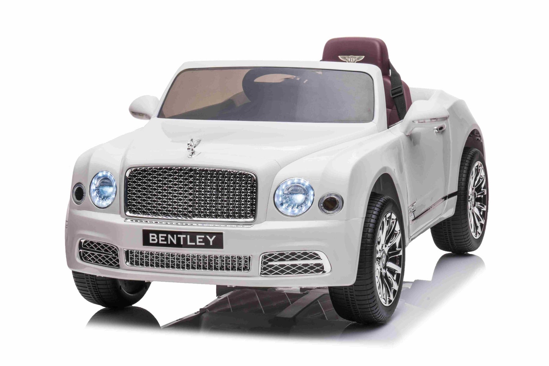 Voiture électrique enfants 12V Bentley Mulsanne, blanche, avec télécommande 2,4 GHz, moteur 2 X 35W, licence ORIGINALE