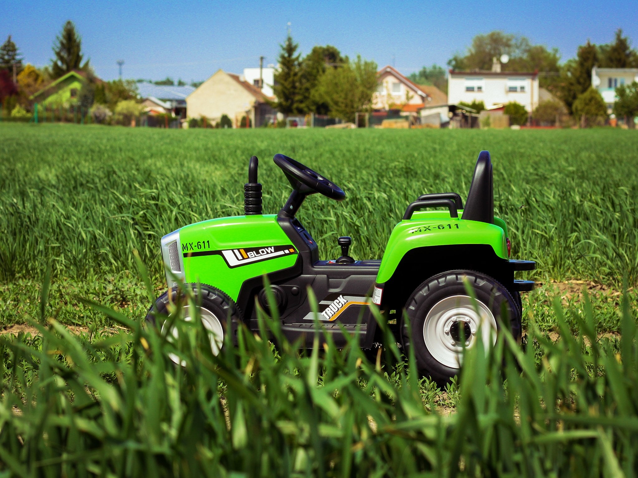 Tracteur électrique 12V WORKERS avec remorque, vert, télécommande 2,4 GHz