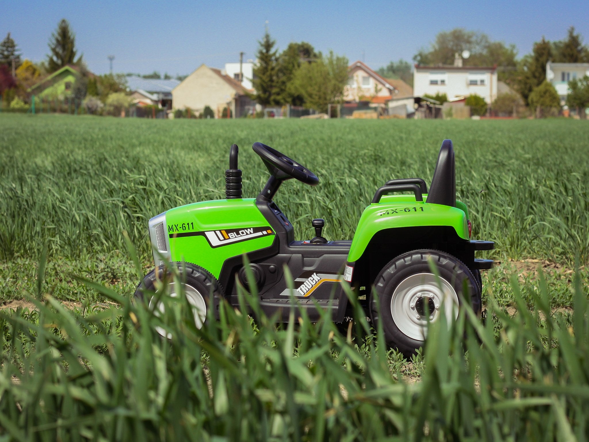 Tracteur électrique 12V WORKERS avec remorque, vert, télécommande 2,4 GHz