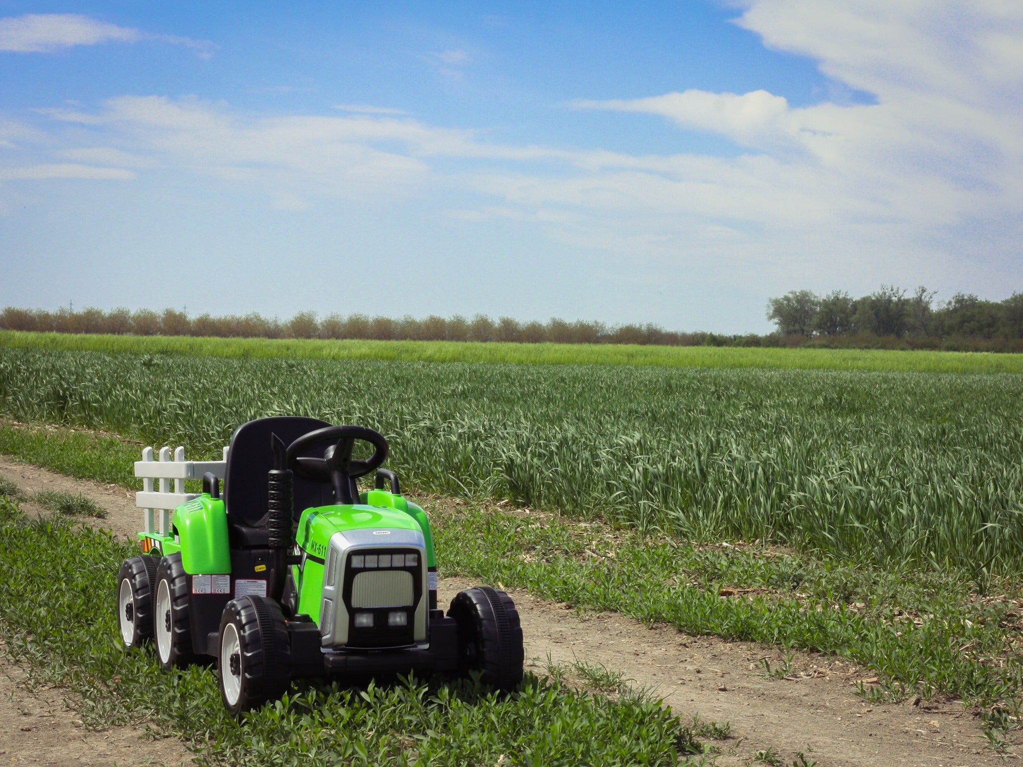 Tracteur électrique 12V WORKERS avec remorque, vert, télécommande 2,4 GHz