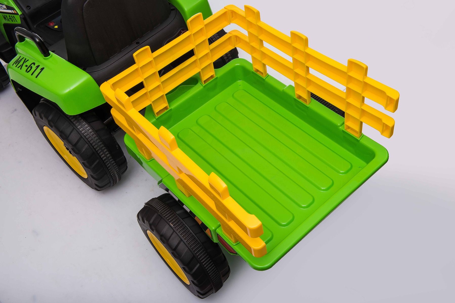 Tracteur électrique 12V WORKERS avec remorque, vert, télécommande 2,4 GHz