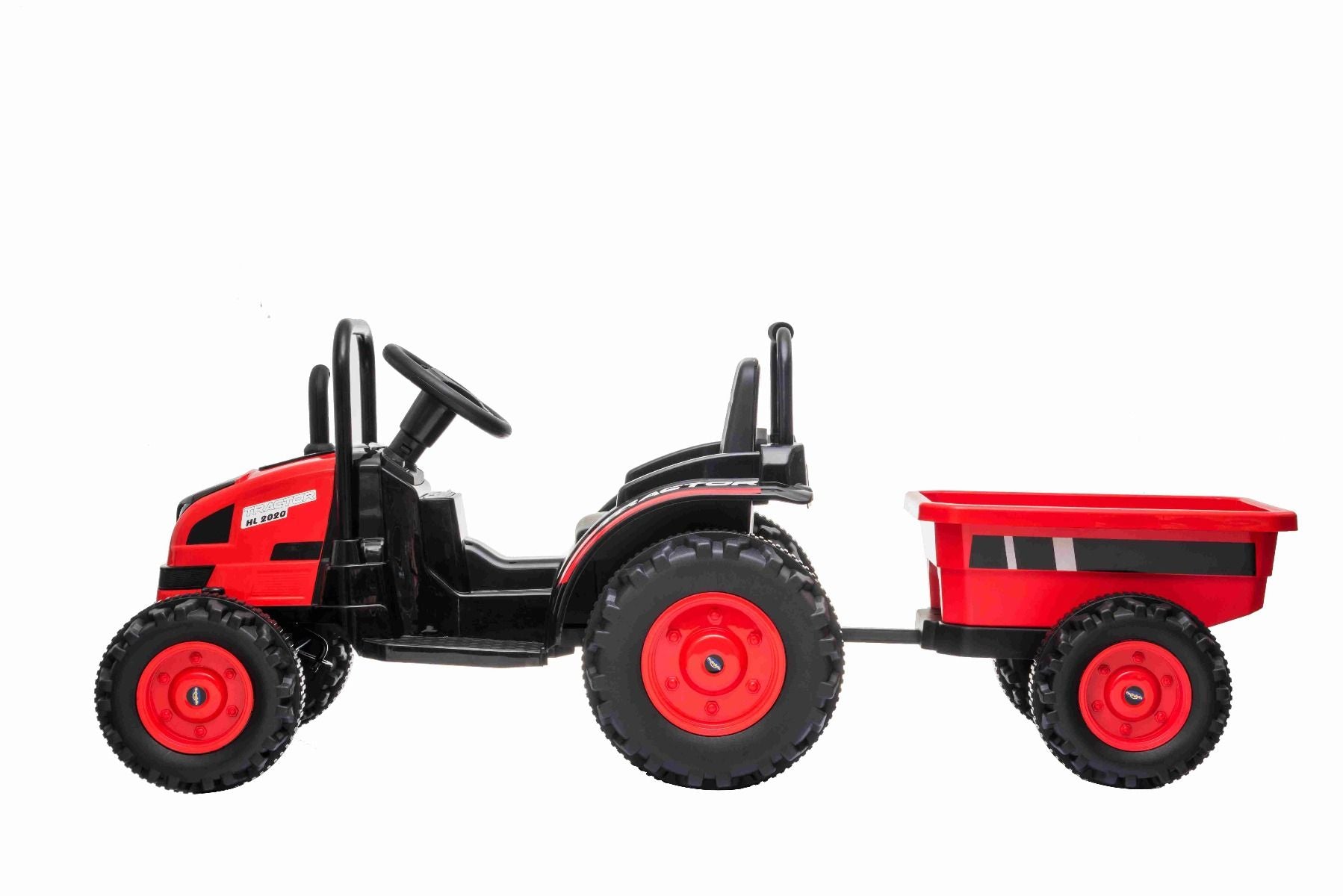 Tracteur électrique 12V POWER avec remorque, rouge, télécommande 2,4 GHz