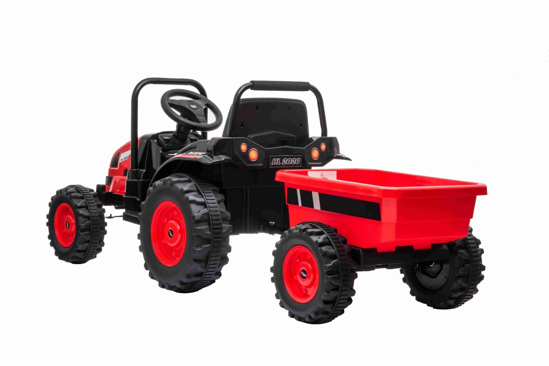Tracteur électrique 12V POWER avec remorque, rouge, télécommande 2,4 GHz