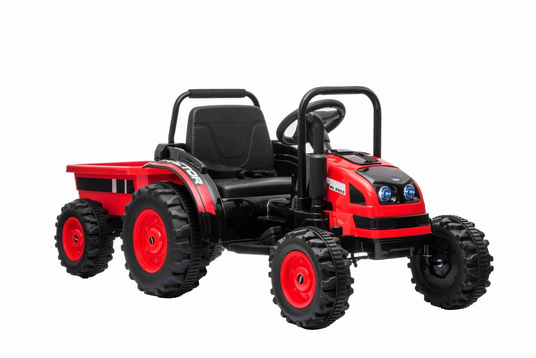 Tracteur électrique 12V POWER avec remorque, rouge, télécommande 2,4 GHz