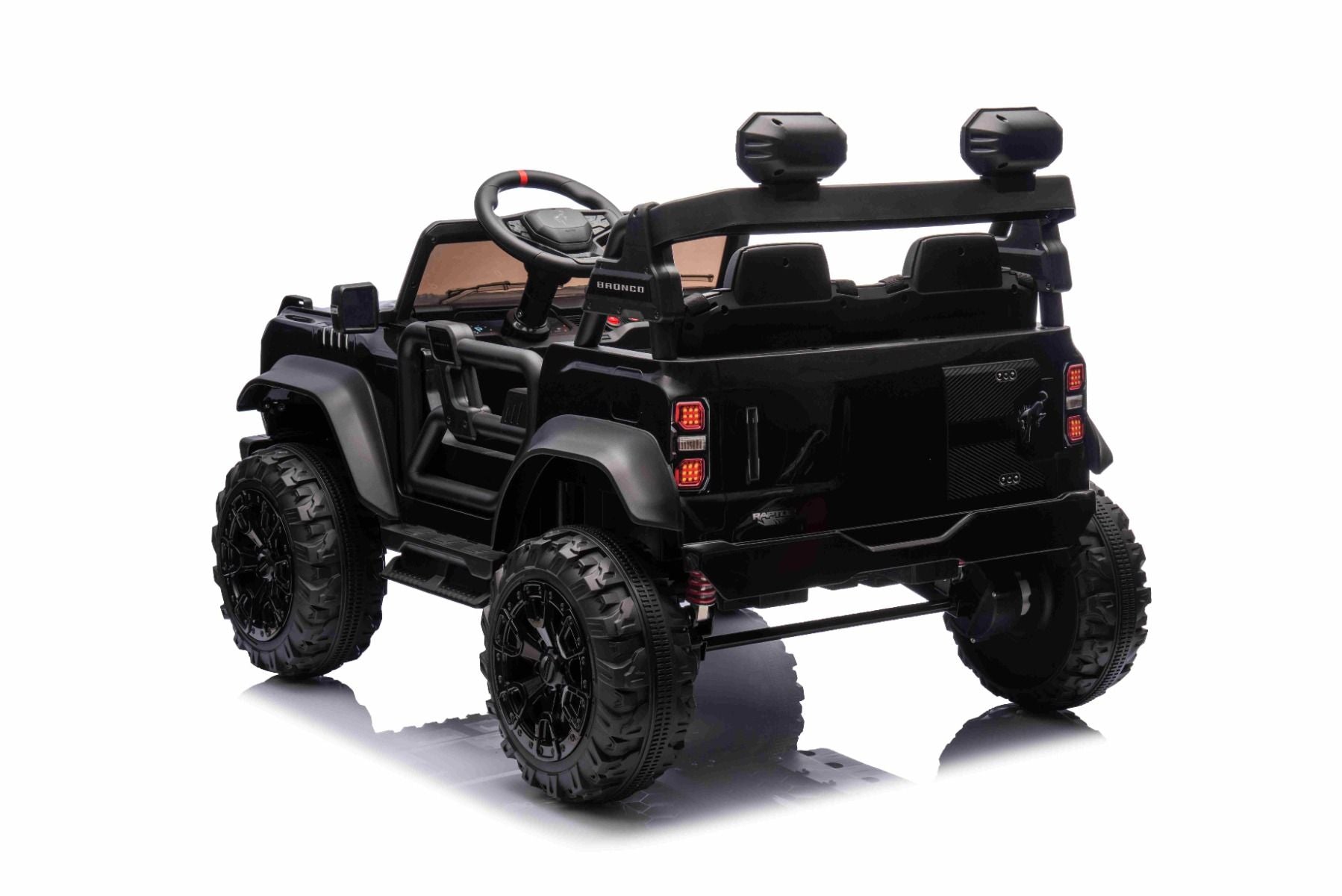 Voiture électrique pour enfants Ford Bronco XL avec propulsion arrière, sous licence (deux places), noir, batterie au lithium, suspension haute, deux sièges, essieu arrière suspendu, télécomma, 2.4 GHz Remote Control, MP3 Player with USB Input, LED Lights