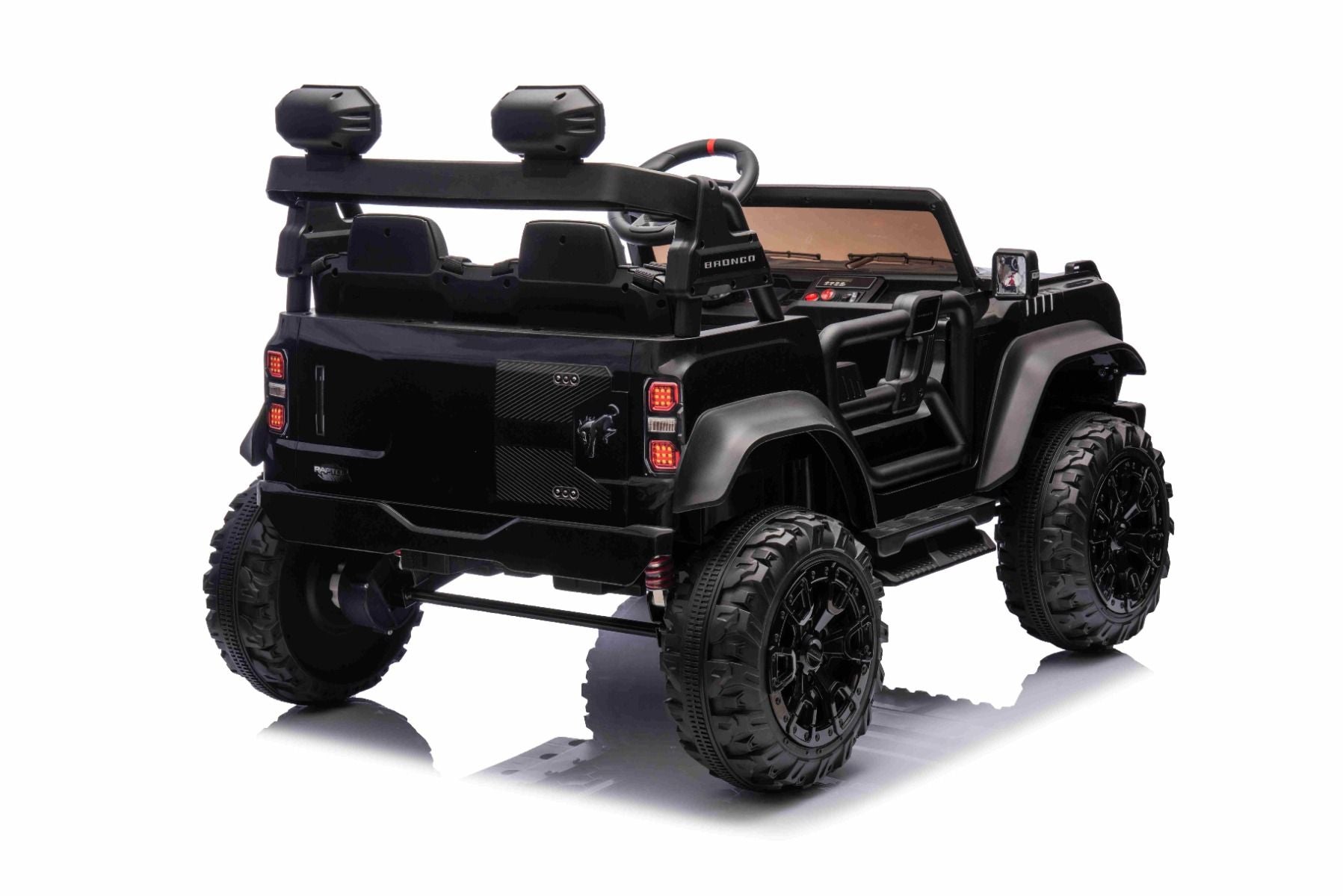 Voiture électrique pour enfants Ford Bronco XL avec propulsion arrière, sous licence (deux places), noir, batterie au lithium, suspension haute, deux sièges, essieu arrière suspendu, télécomma, 2.4 GHz Remote Control, MP3 Player with USB Input, LED Lights