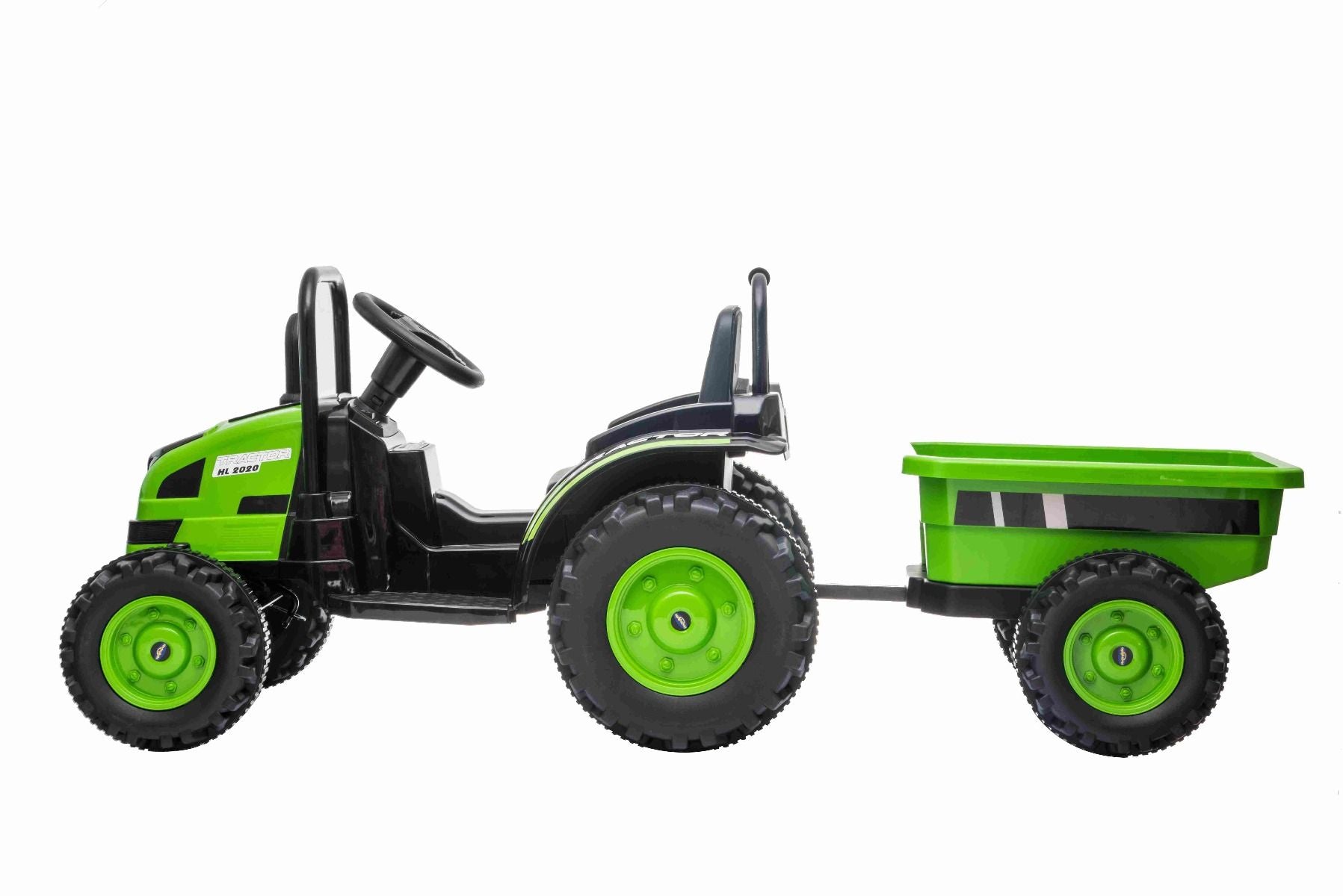 Tracteur électrique 12V POWER avec remorque, vert, télécommande 2,4 GHz