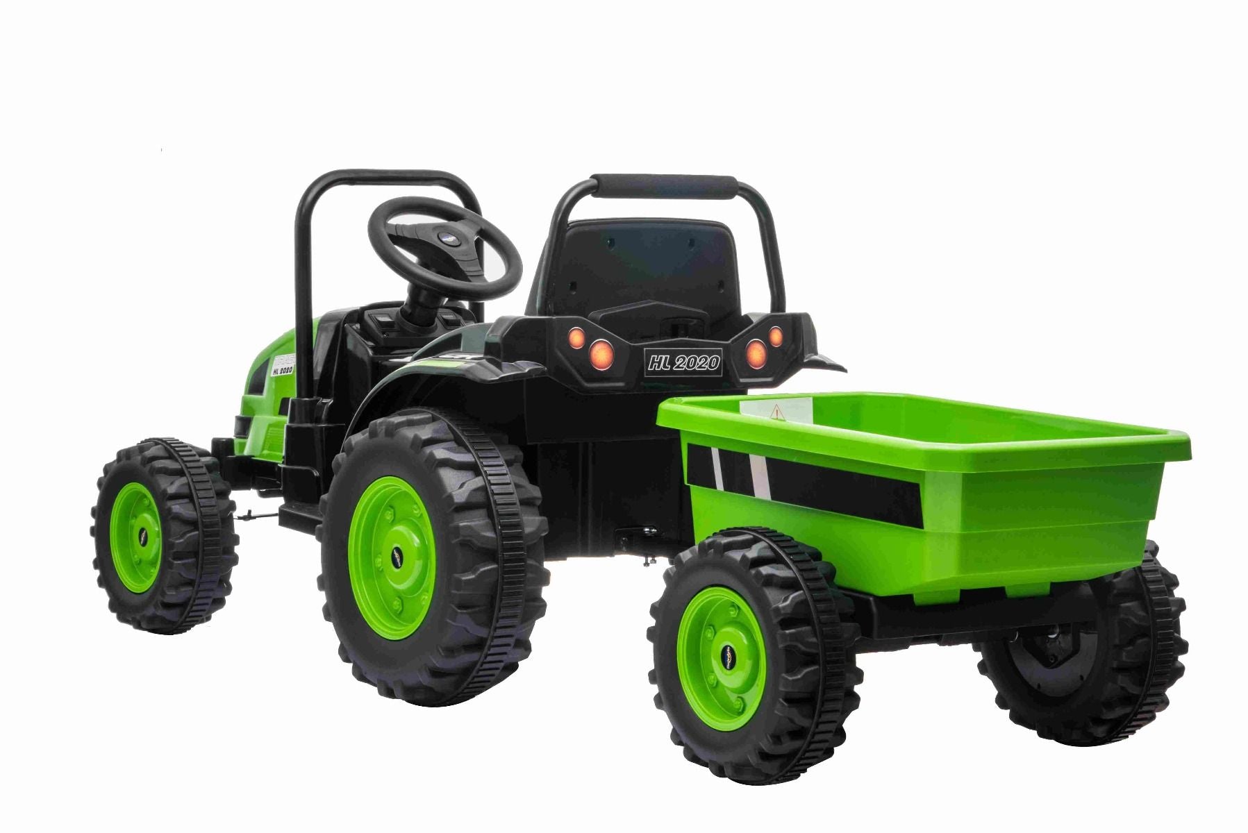 Tracteur électrique 12V POWER avec remorque, vert, télécommande 2,4 GHz