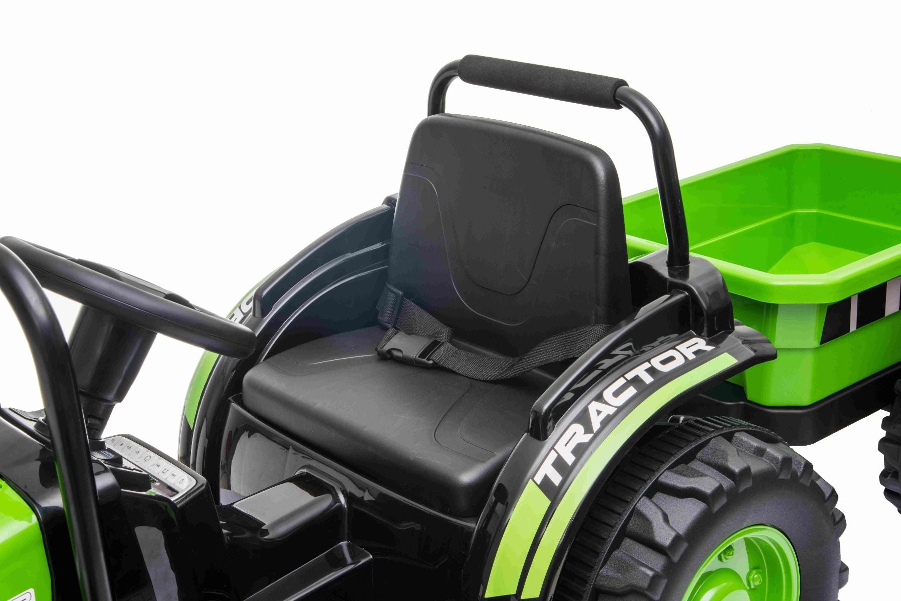 Tracteur électrique 12V POWER avec remorque, vert, télécommande 2,4 GHz