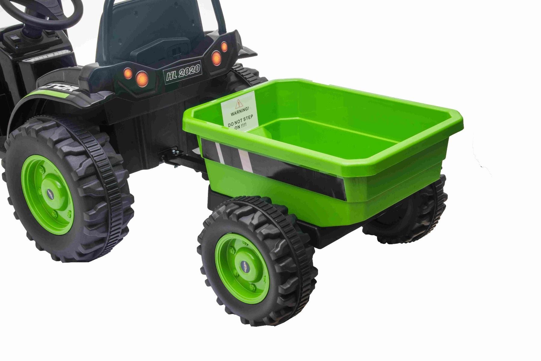 Tracteur électrique 12V POWER avec remorque, vert, télécommande 2,4 GHz