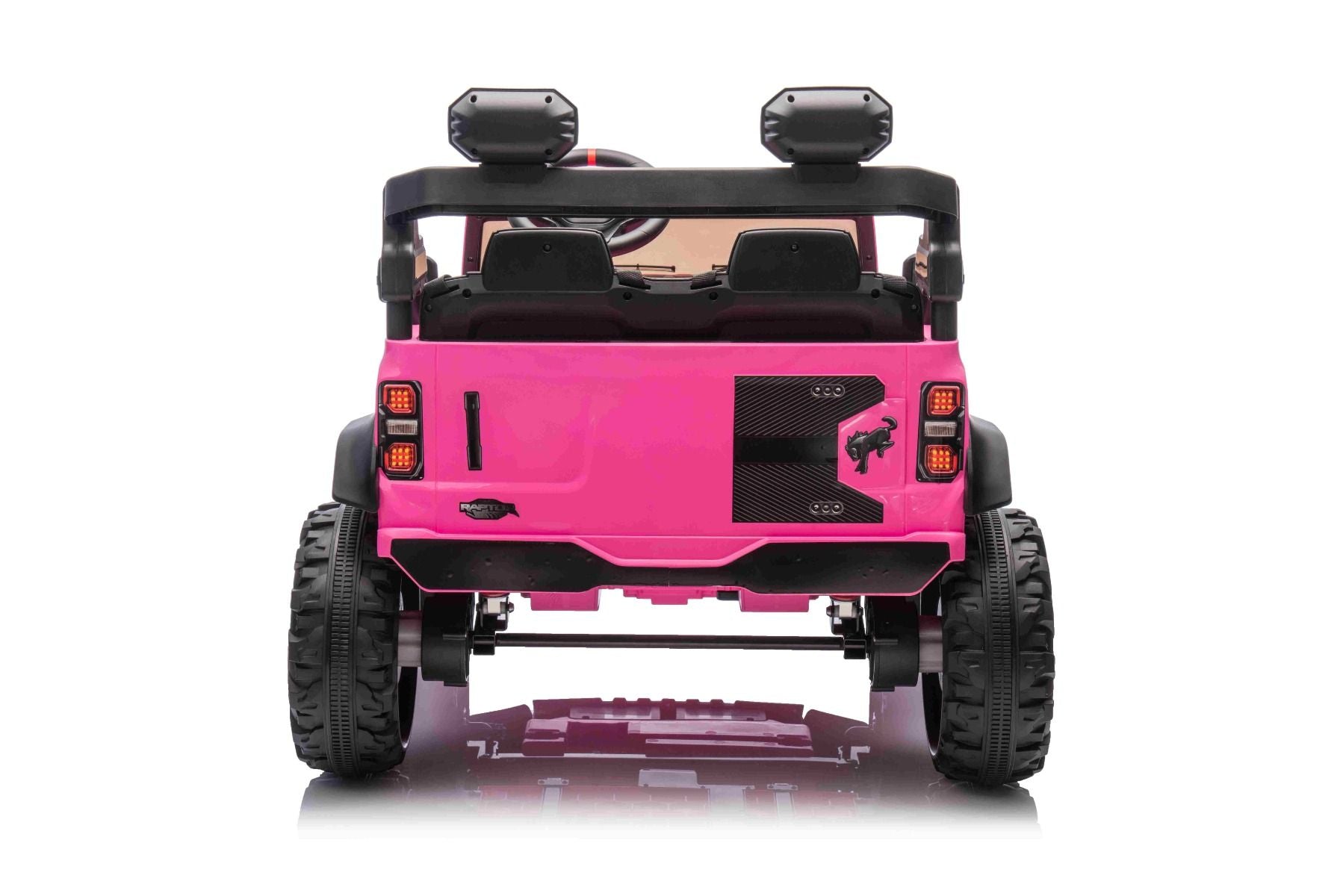 Voiture électrique pour enfants Ford Bronco XL avec propulsion arrière, sous licence (deux places), rose, batterie au lithium, suspension haute, deux sièges, essieu arrière suspendu, télécommande 2,4 GHz, lecteur MP3 avec entrée USB, lumières LED