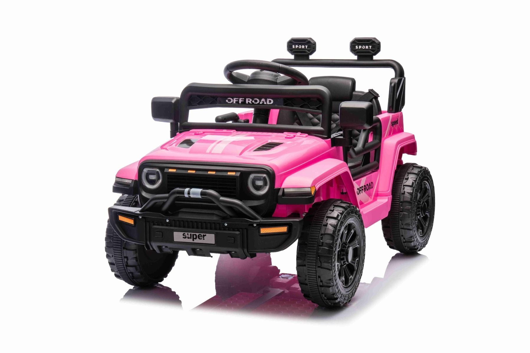 Voiture électrique pour enfants OFFROAD NEW avec traction arrière, rose, batterie lithium, châssis haut, siège large, suspension arrière, télécommande 2,4 GHz,lumières LED