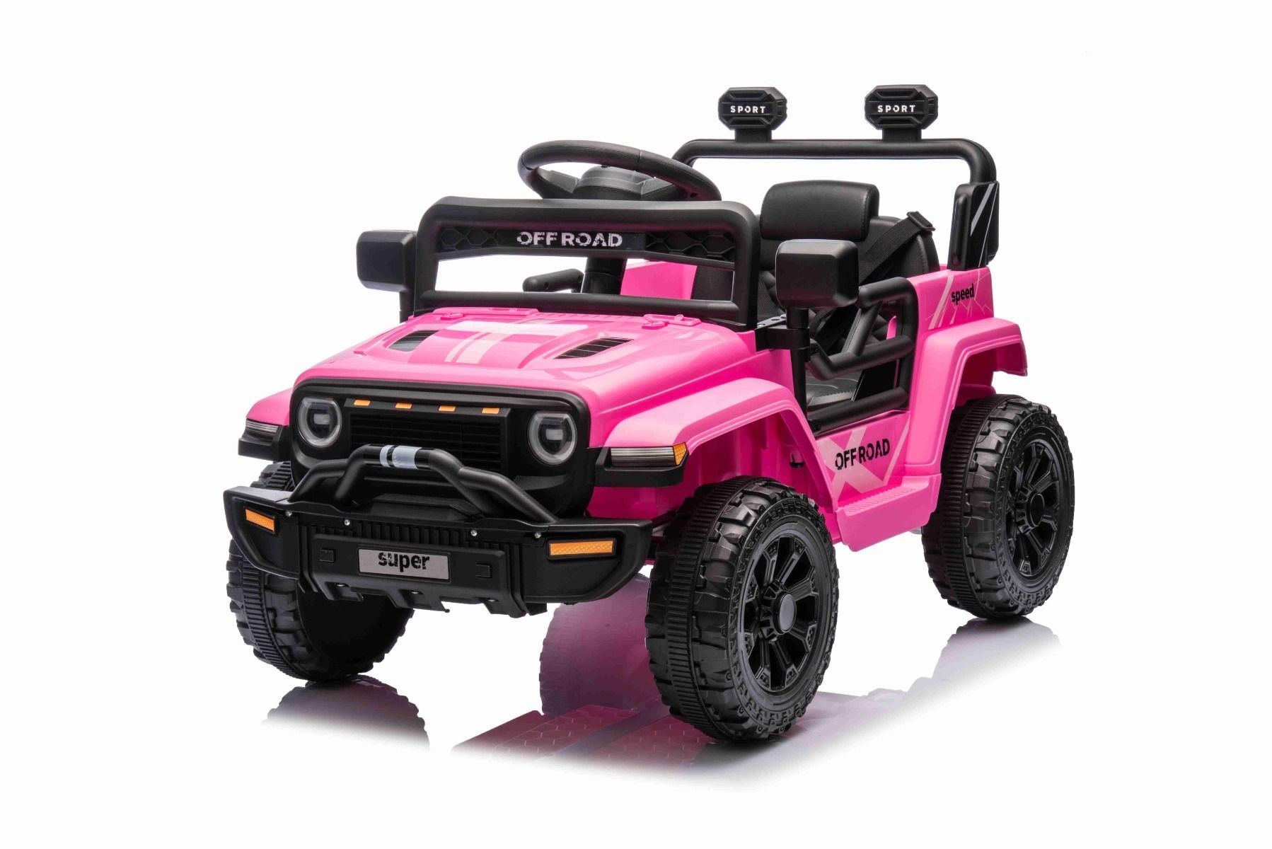 Voiture électrique pour enfants OFFROAD NEW avec traction arrière, rose, batterie lithium, châssis haut, siège large, suspension arrière, télécommande 2,4 GHz,lumières LED