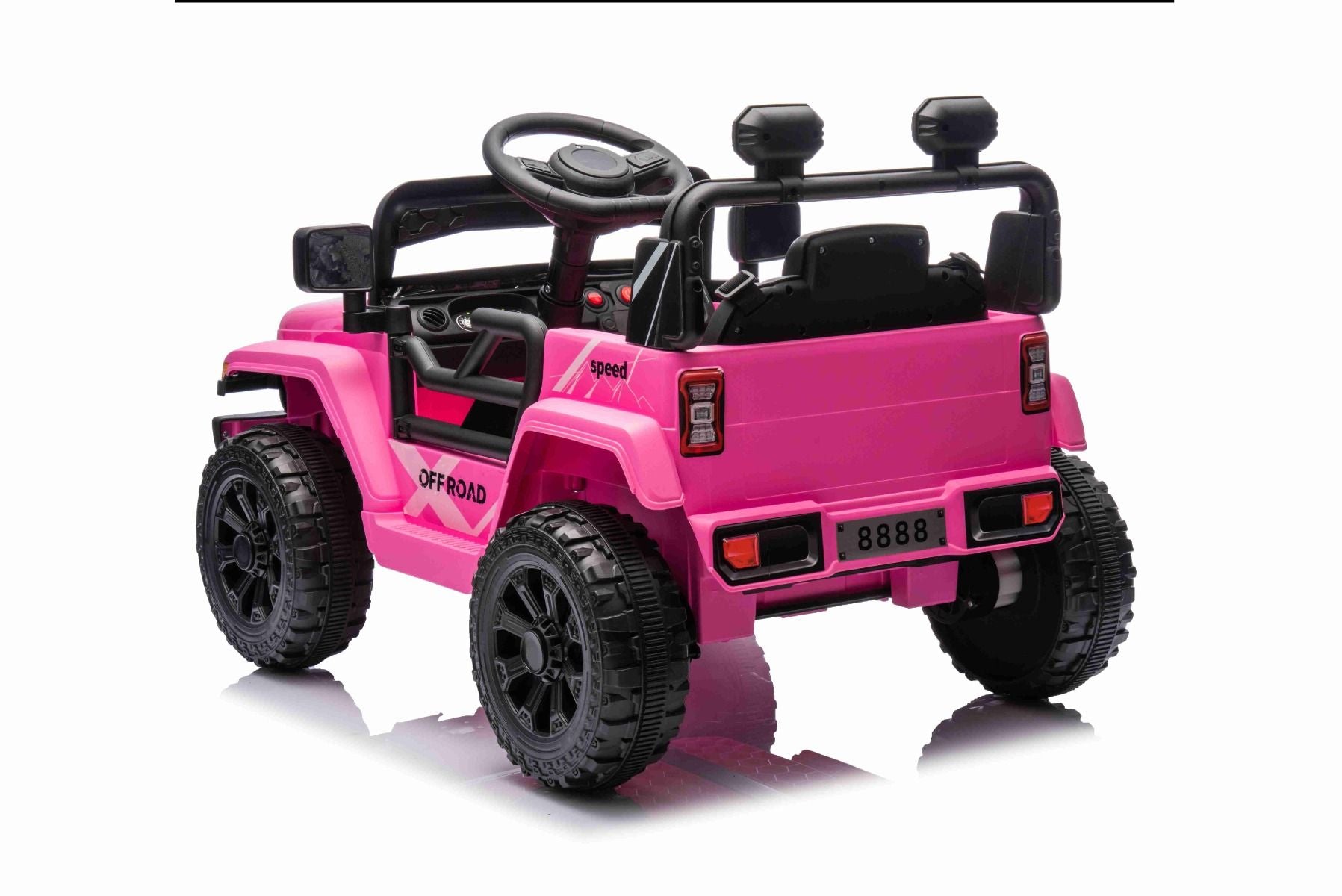 Voiture électrique pour enfants OFFROAD NEW avec traction arrière, rose, batterie lithium, châssis haut, siège large, suspension arrière, télécommande 2,4 GHz,lumières LED