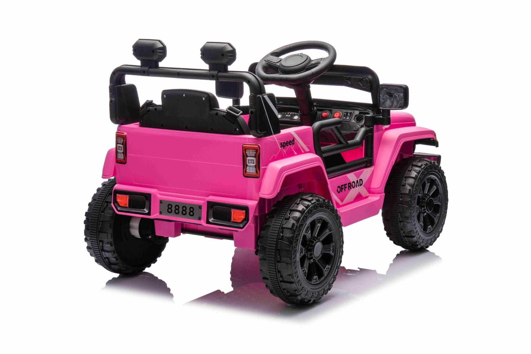 Voiture électrique pour enfants OFFROAD NEW avec traction arrière, rose, batterie lithium, châssis haut, siège large, suspension arrière, télécommande 2,4 GHz,lumières LED
