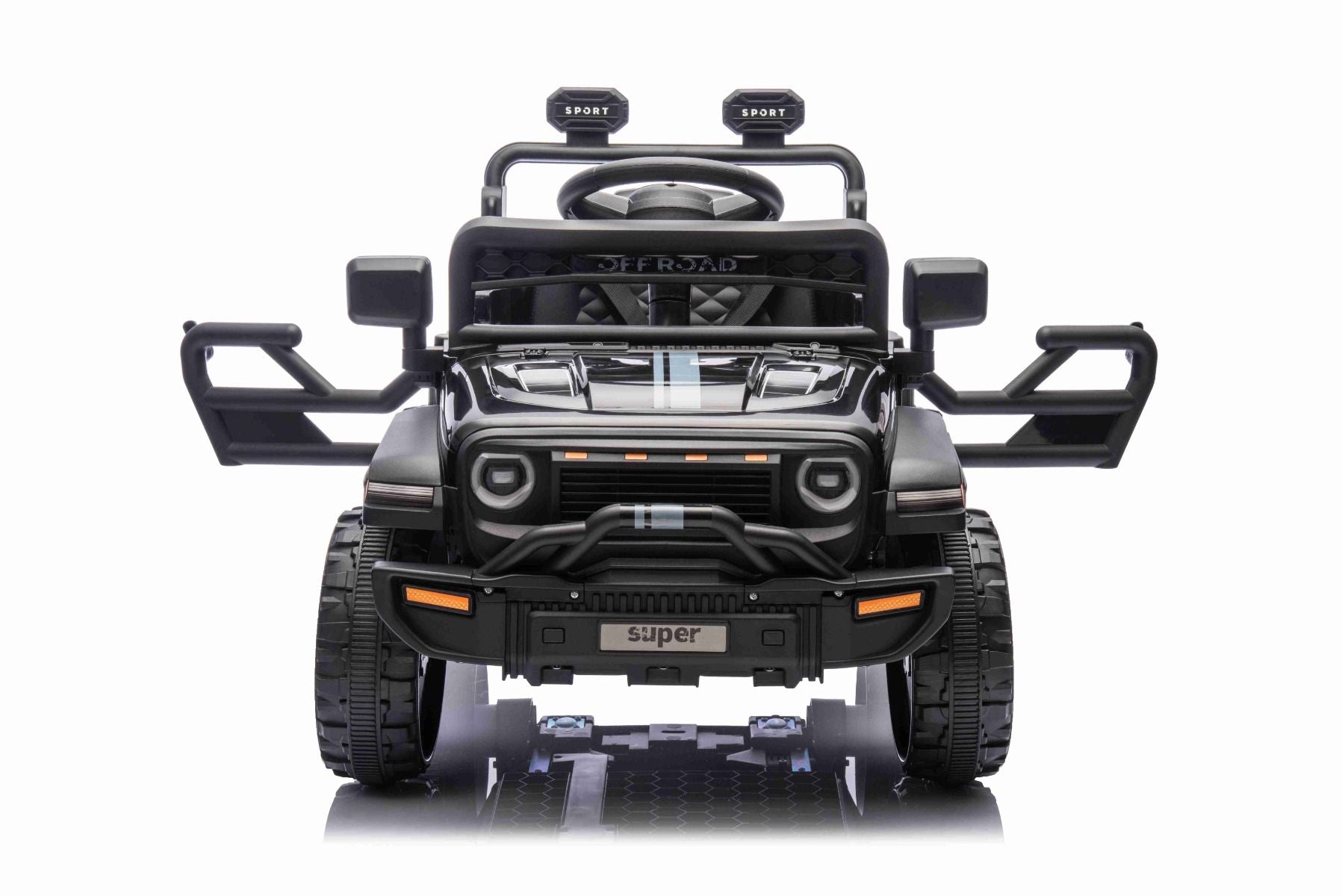 Voiture électrique pour enfants OFFROAD NEW avec traction arrière, noir, batterie lithium, châssis haut, siège large, suspension arrière, télécommande 2,4 GHz, lumières LED