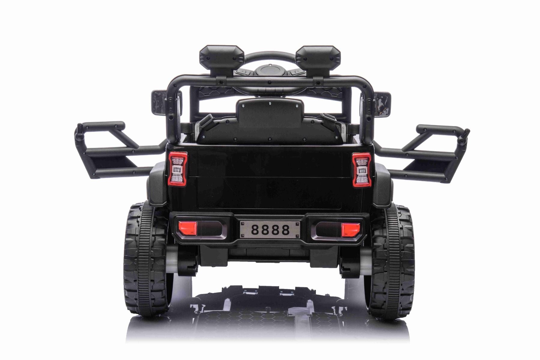 Voiture électrique pour enfants OFFROAD NEW avec traction arrière, noir, batterie lithium, châssis haut, siège large, suspension arrière, télécommande 2,4 GHz, lumières LED
