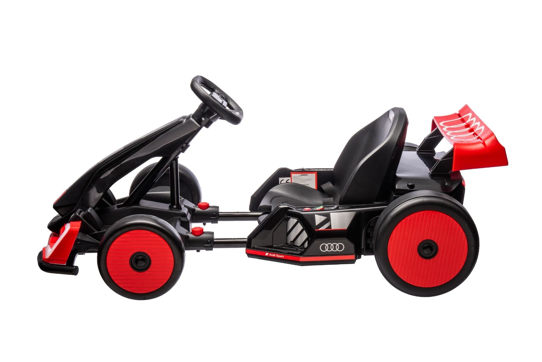 Kart Drift sous licence AUDI 24V, rouge, lumières LED, moteur 2 x 150W, mode Drift avec une vitesse de 12 Km/h, batterie 24V, construction en acier solide, siège réglable, lecteur MP3