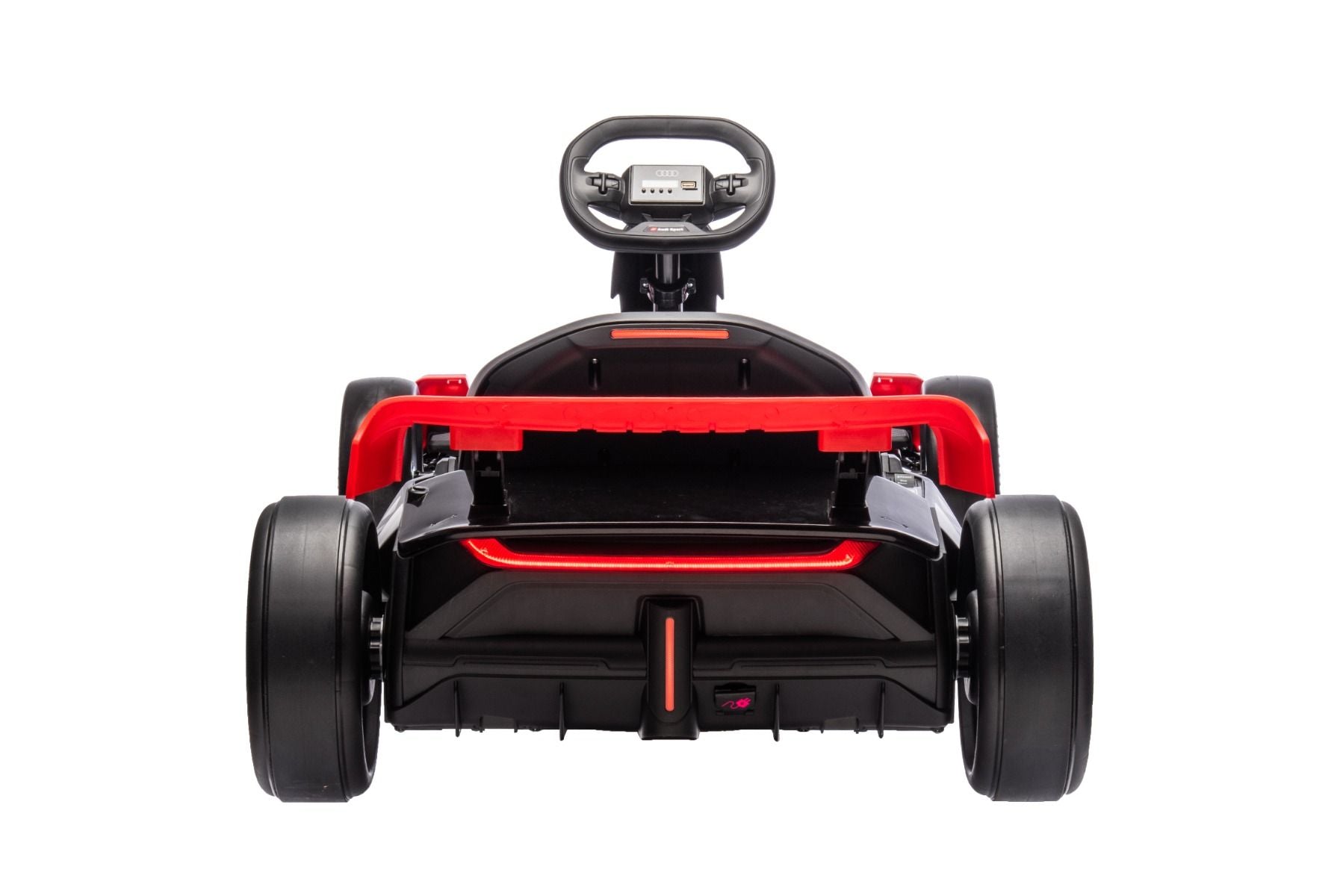 Kart Drift sous licence AUDI 24V, rouge, lumières LED, moteur 2 x 150W, mode Drift avec une vitesse de 12 Km/h, batterie 24V, construction en acier solide, siège réglable, lecteur MP3
