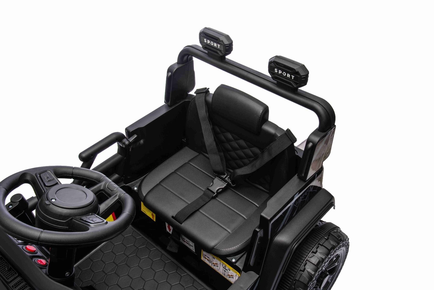 Voiture électrique pour enfants OFFROAD NEW avec traction arrière, noir, batterie lithium, châssis haut, siège large, suspension arrière, télécommande 2,4 GHz, lumières LED