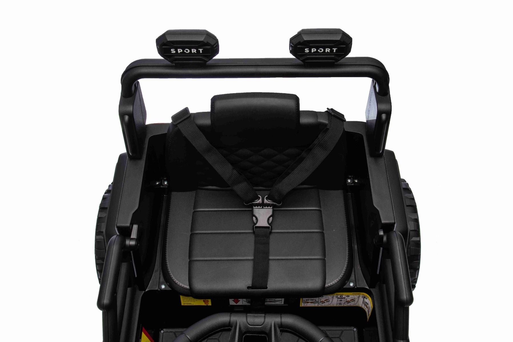 Voiture électrique pour enfants OFFROAD NEW avec traction arrière, noir, batterie lithium, châssis haut, siège large, suspension arrière, télécommande 2,4 GHz, lumières LED