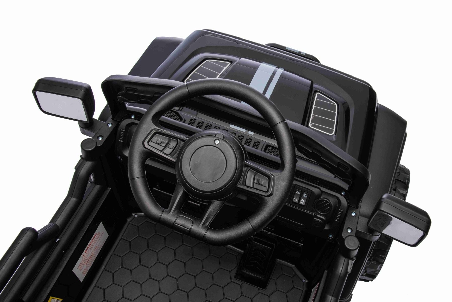 Voiture électrique pour enfants OFFROAD NEW avec traction arrière, blanche, batterie lithium, châssis haut, siège large, suspension arrière, télécommande 2,4 GHz, lumières LED