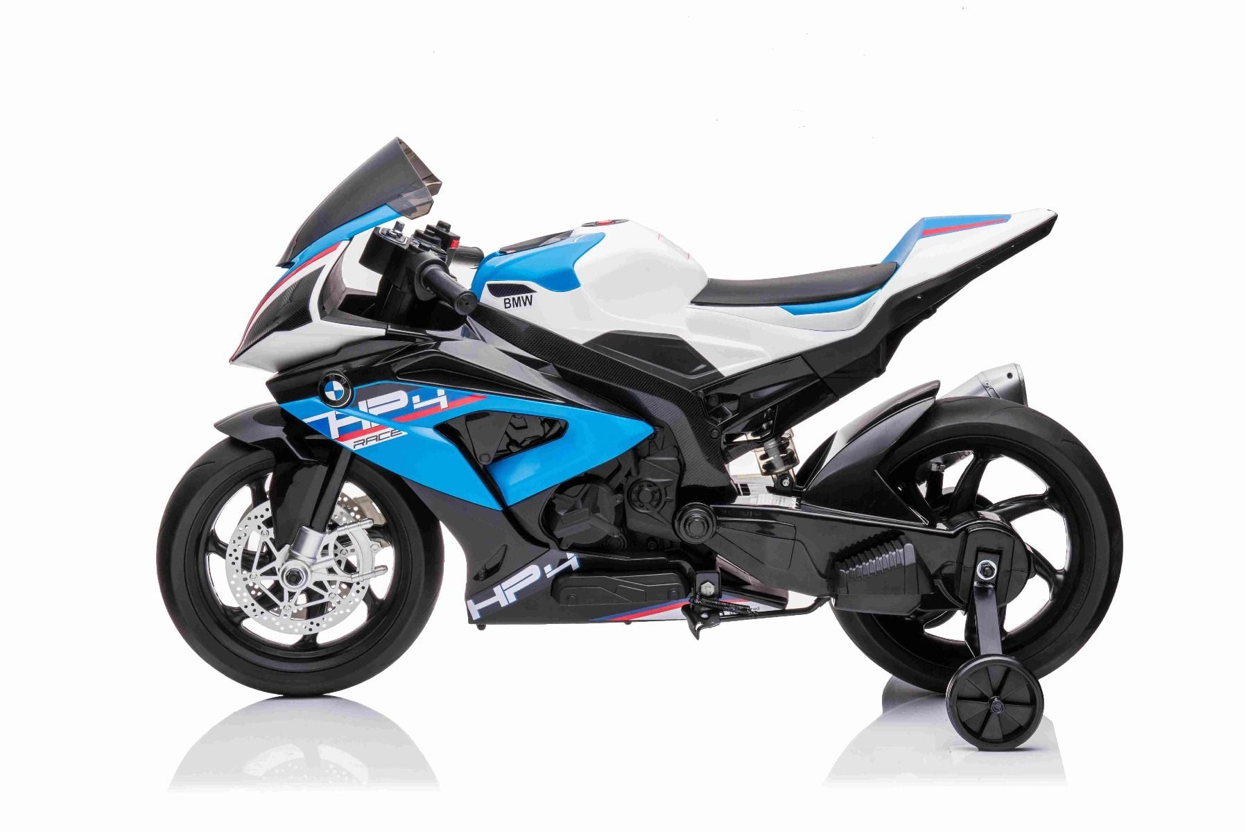 Moto électrique enfants 12V BMW HP4 RACE bleue, moteurs 2x35 W