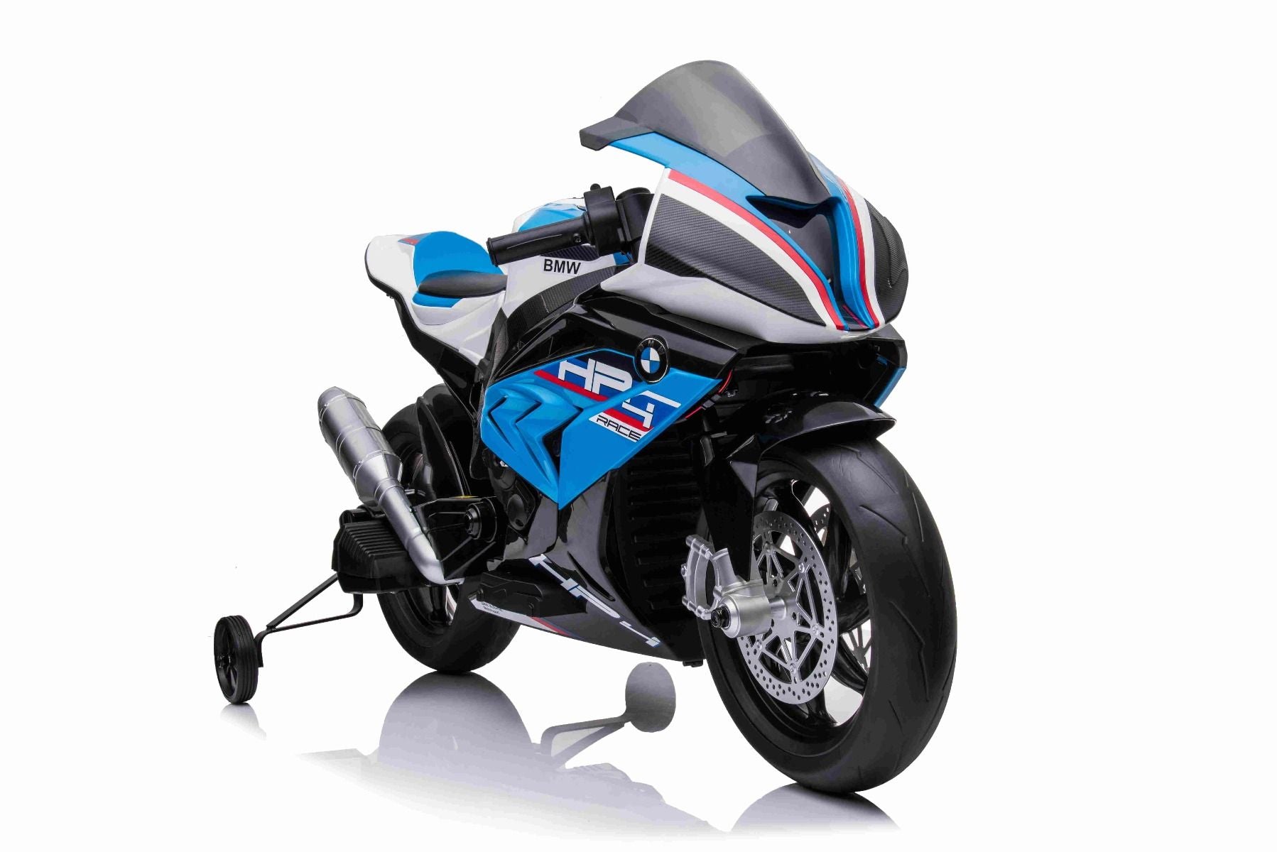 Moto électrique enfants 12V BMW HP4 RACE bleue, moteurs 2x35 W